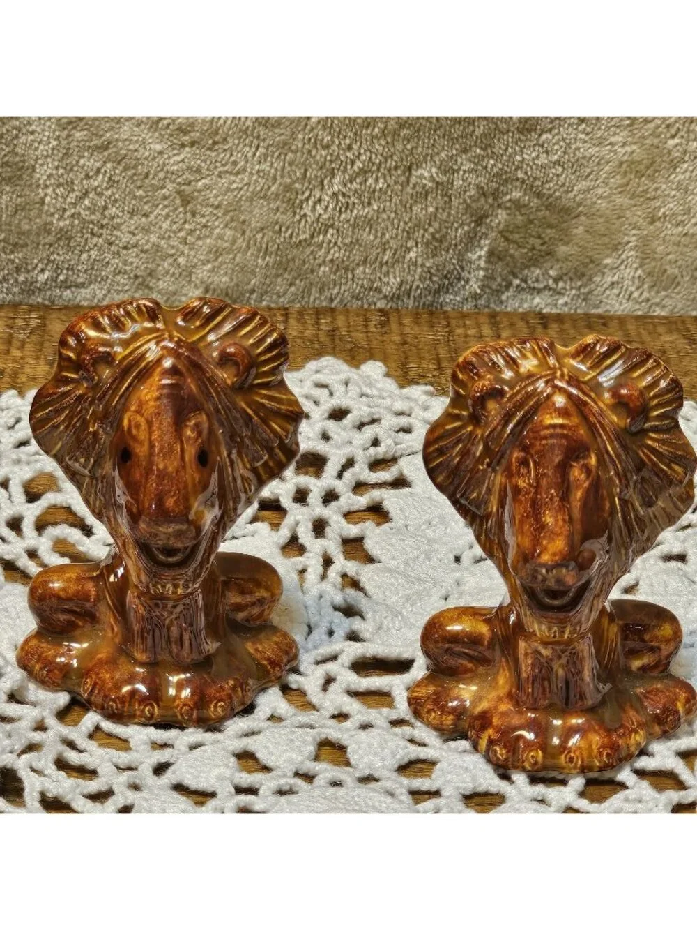 2 Ceramic MCM Lion Glazed Art Anthropomorphic Figurine Statement  Unique